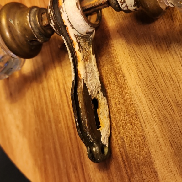 Vintage Clear Glass and Brass Door Knobs 2 attached Doorplates - Picture 3 of 16